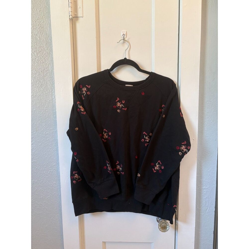 Como Vintage Black Sweatshirt Embroidered Cowgirl Rodeo Horseshoe Women's XL